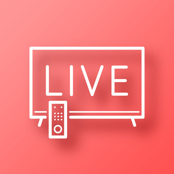 电视直播。图标在红色背景与阴影图片下载