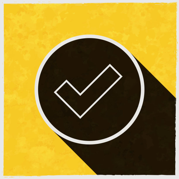 复选标记。图标与长阴影的纹理黄色背景图片下载