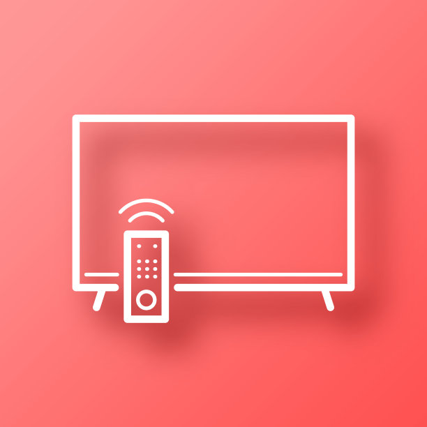 电视和遥控器。图标在红色背景与阴影图片下载