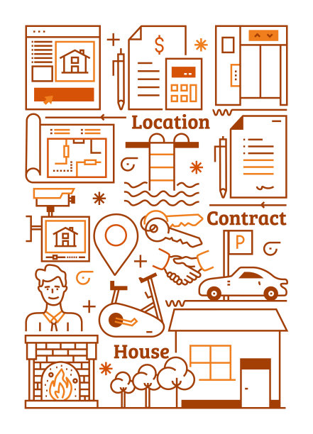 房地产相关设计。设计是可编辑的，颜色可以改变。现代矢量模板的小册子，封面，传单和年度报告。图片下载