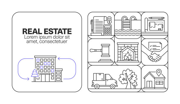 房地产横幅线图标集设计图片下载