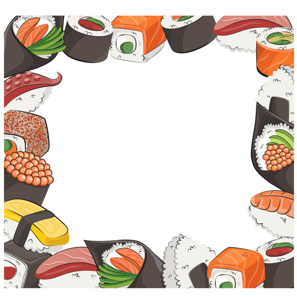 日本料理，套餐。用于餐厅菜单和海报。交付站点矢量平面插图孤立在白色框架背景。寿司卷饭团酱油套装。股票的照片。图片下载