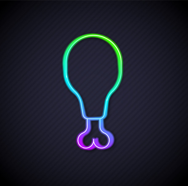 发光的霓虹灯线鸡腿图标孤立上图片下载