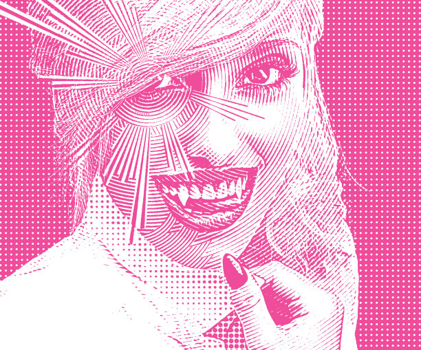 美丽吸血鬼的脸和尖牙的特写图片下载