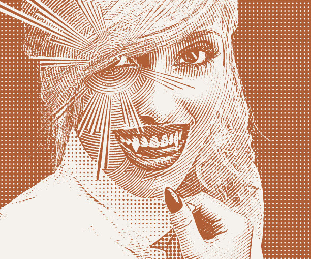 美丽吸血鬼的脸和尖牙的特写图片下载