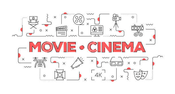 电影和电影网络横幅线风格。现代设计矢量插图图片下载