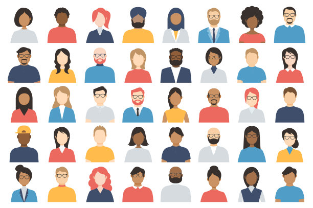 人阿凡达图标集-档案多样化的空洞的脸为社会网络-向量抽象插图图片下载