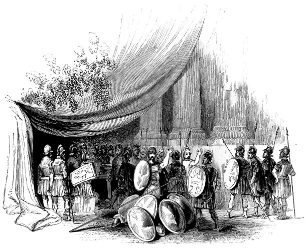 梅尼纽斯、科米纽斯、西西尼乌斯和布鲁图斯讨论如何处理科里奥兰纳斯-莎士比亚的作品图片下载