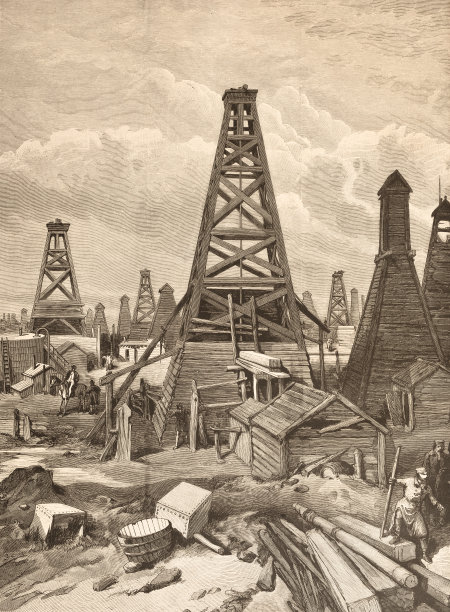 1888年里海石油钻塔竖井塔图片下载