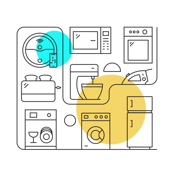 家用电器相关矢量横幅设计概念，现代线条风格与图标图片下载