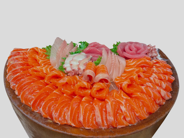 大鲑鱼刺身配白鱼，章鱼触手，金枪鱼，日本料理。图片下载