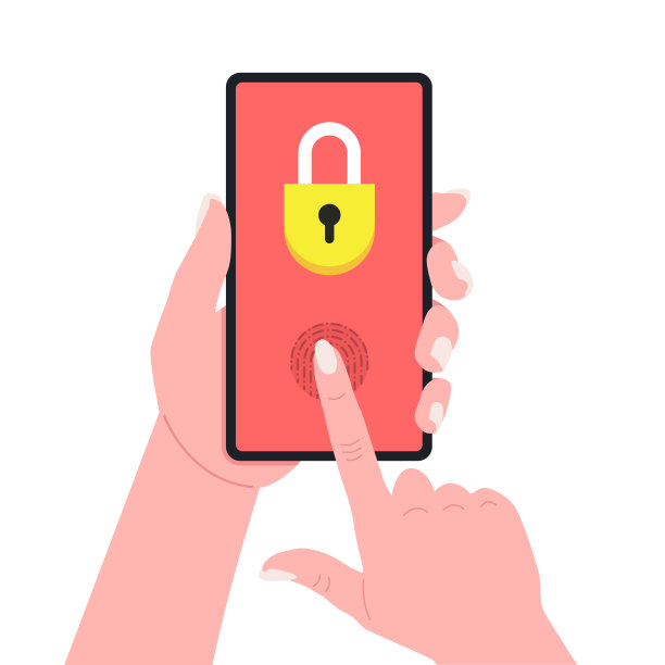 带锁屏的女性手持智能手机。移动安全。矢量插图。图片下载