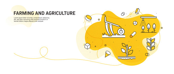 农业和农业相关的现代线条风格矢量插图图片下载