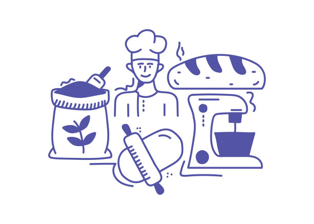 烘焙产品手绘简单美观的图案。一个美丽的设计，可以在网上和手卖。许多领域的现成模板。图片下载