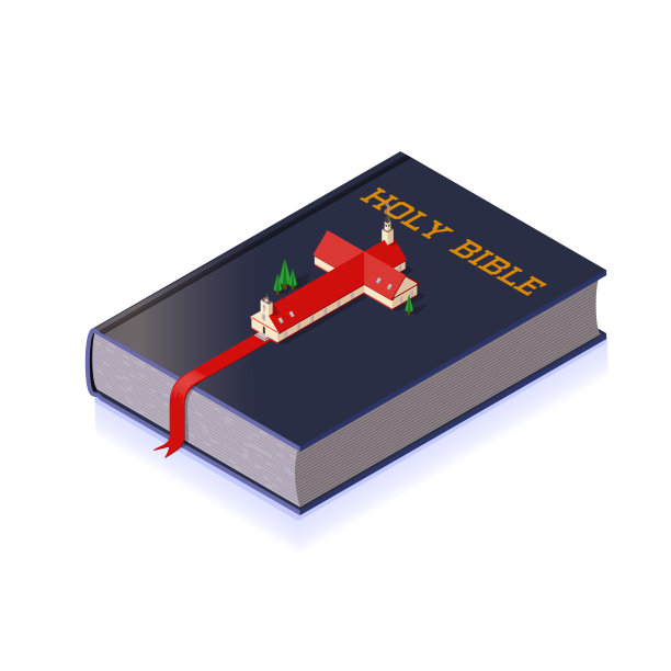 矢量插图的神圣的圣经与教堂形状像一个十字架。等距视图。图片下载