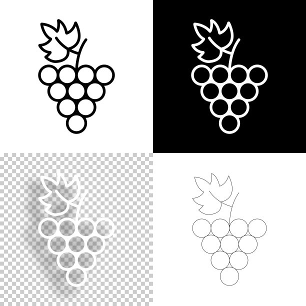 葡萄。图标设计。空白，白色和黑色背景-线图标图片下载