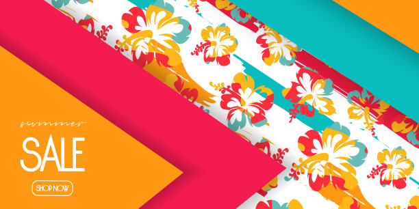 夏季折扣的概念和夏威夷风格的销售。创意夏天彩色背景与折扣木槿。图片下载