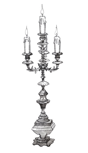 墨水笔。矢量插图的复古烛台，矢量图片下载