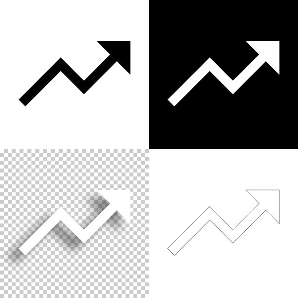 日益增长的箭头。图标设计。空白，白色和黑色背景-线图标图片下载