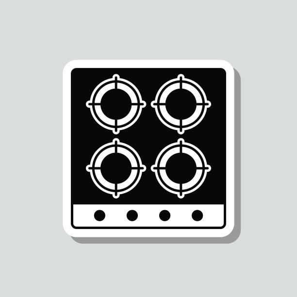 煤气炉-俯视图。图标贴纸在灰色背景图片下载