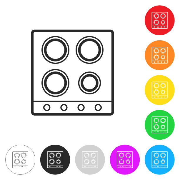 电炉顶部视图。彩色按钮上的图标图片下载