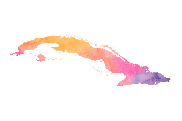 古巴水彩栅格地图插图在粉红色和紫色图片下载