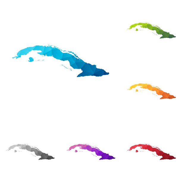 古巴地图在低多边形风格-彩色多边形几何设计图片下载