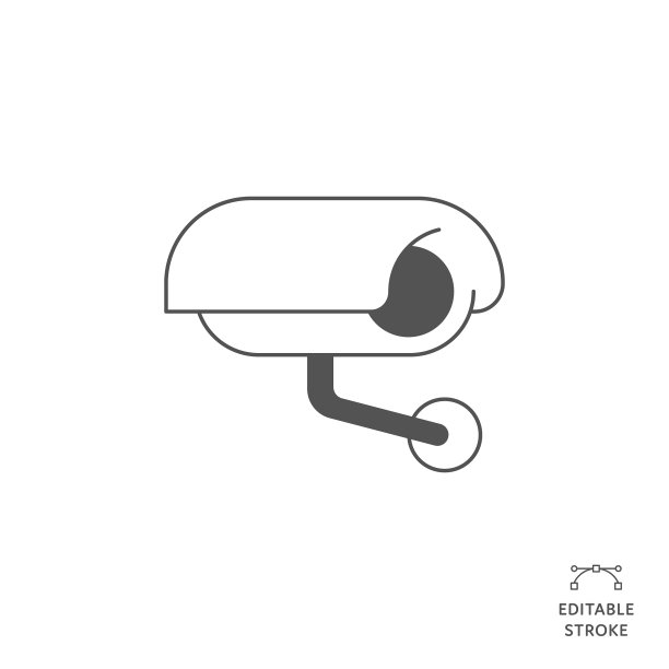 监控安全摄像头监控平面线图标与可编辑的笔画。Icon适用于网页设计、移动应用、UI、UX和GUI设计。图片下载