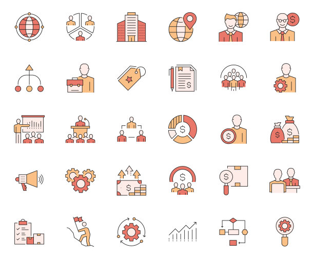 公司结构相关的矢量线图标的简单集合。大纲符号集合。图片下载