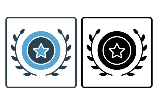 勋章图标与桂冠花环。图标相关的庆祝，赢家，成功，奖励。固体图标风格的设计。简单的矢量设计可编辑图片下载