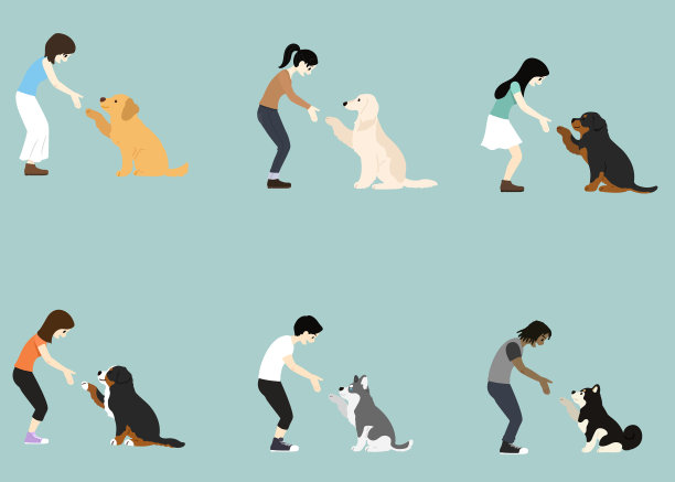 人们与可爱的大狗握手的集合图片下载