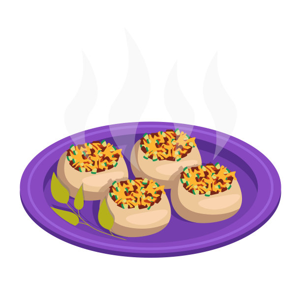 用肉、蔬菜和奶酪填馅的烤香槟。向量图形。图片下载