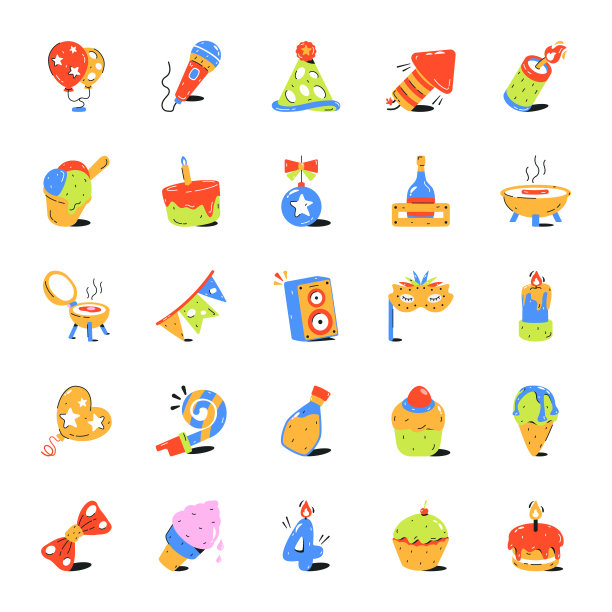 生日装备平面图标包图片下载