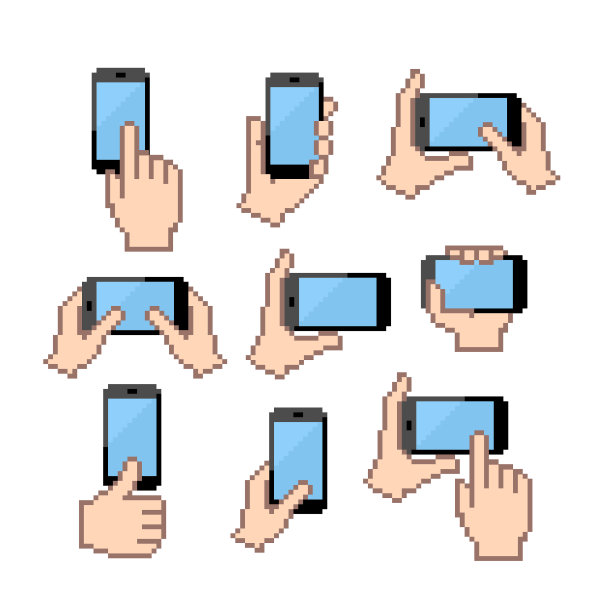 手持智能手机像素图标集图片下载