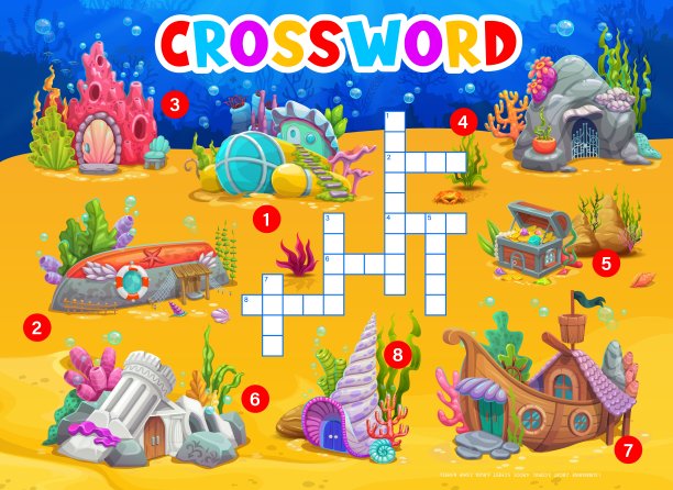 卡通水下景观与房屋建筑图片下载