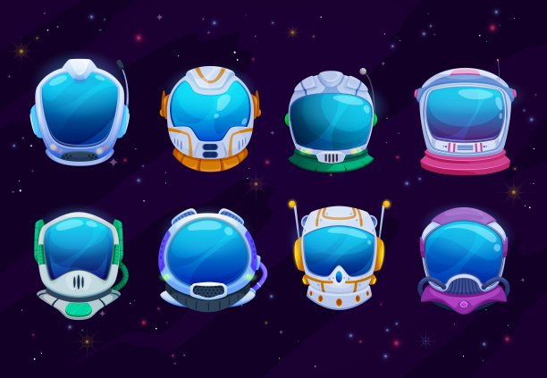 宇航员太空头盔，孤立的卡通套装图片下载