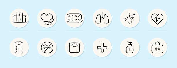 医院的图标。医疗保健、保健设施、病人治疗、保健专业人员、医生。矢量线图标的业务图片下载