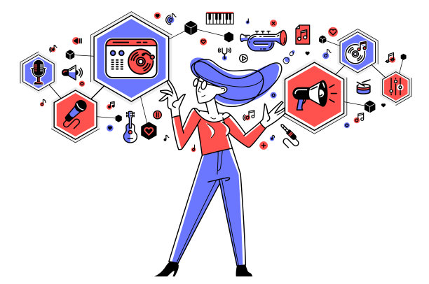 音响工程师混合新歌在录音室，矢量轮廓插图的音乐家作曲家做他的工作，产生新的节拍。图片下载