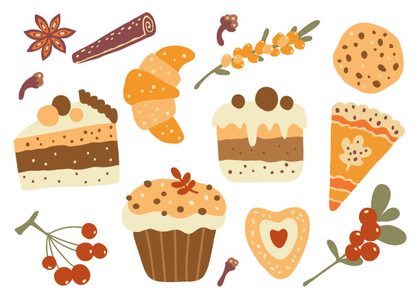 感恩节假期烘焙和浆果。秋天的心情剪贴画。图片下载