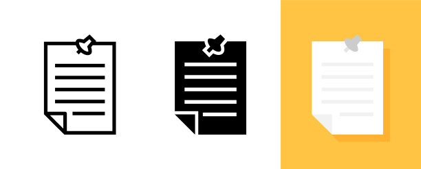 简单的平面文档图标与图钉，矢量和插图。图片下载