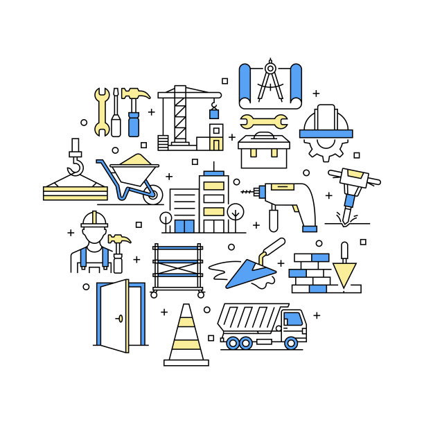 建筑和建筑相关的矢量横幅设计概念，现代线条风格与图标图片下载