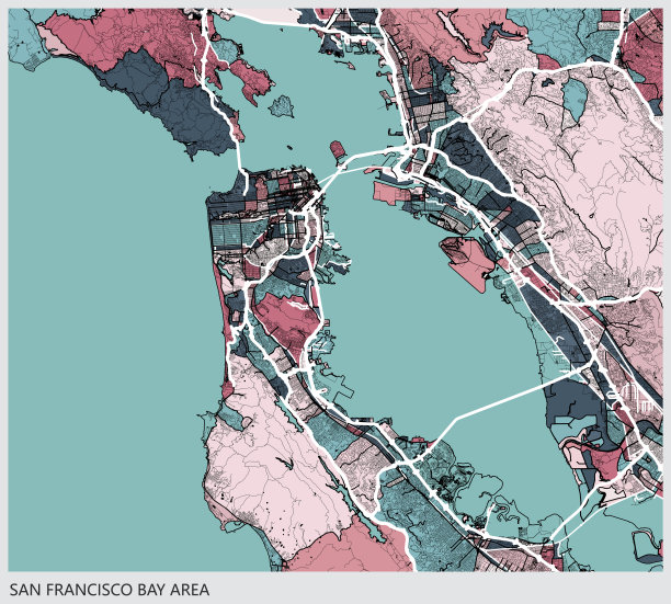 艺术插图背景，旧金山海湾地区地图图片下载