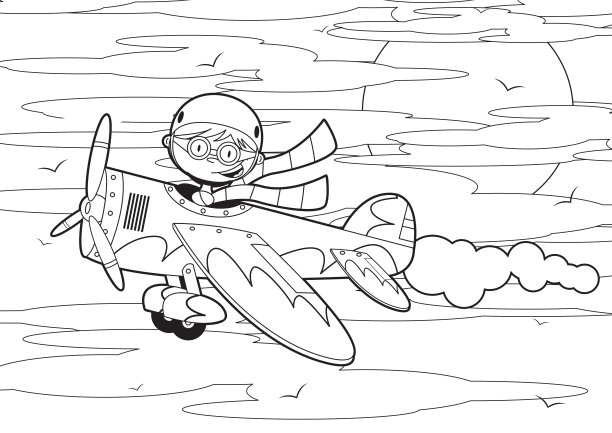 飞行员男孩驾驶飞机的颜色图片下载