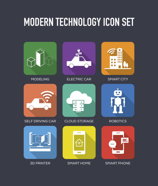 现代技术平面图标集图片下载