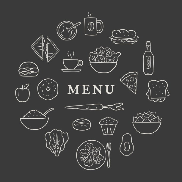 手绘矢量咖啡馆午餐菜单元素图片下载