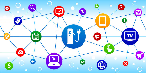 电插头站互联网通信技术三角节点模式背景图片下载