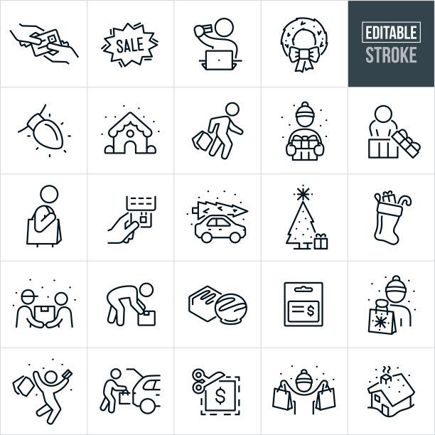 假日购物细线图标-可编辑的Stroke图片下载