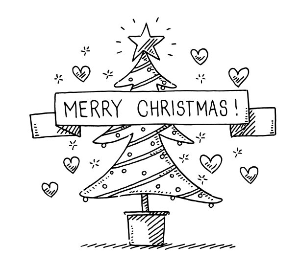 圣诞快乐装饰杉树画图片下载