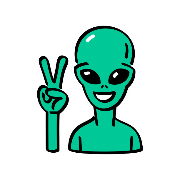 外星人做了一个和平手势。涂鸦风格矢量插图图片下载