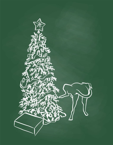 狗狗在圣诞树黑板上撒尿图片下载